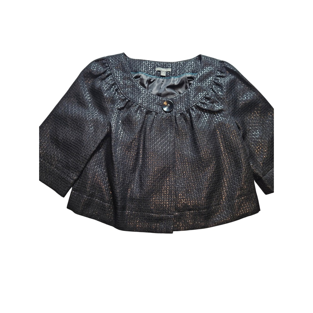 Apt 9 Womens Black Copper Metallic Jacquard Cropped Bolero Jacket Shrug Size M